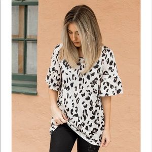 Tickled Teal, Leopard Flare Sleeve Top 2XL